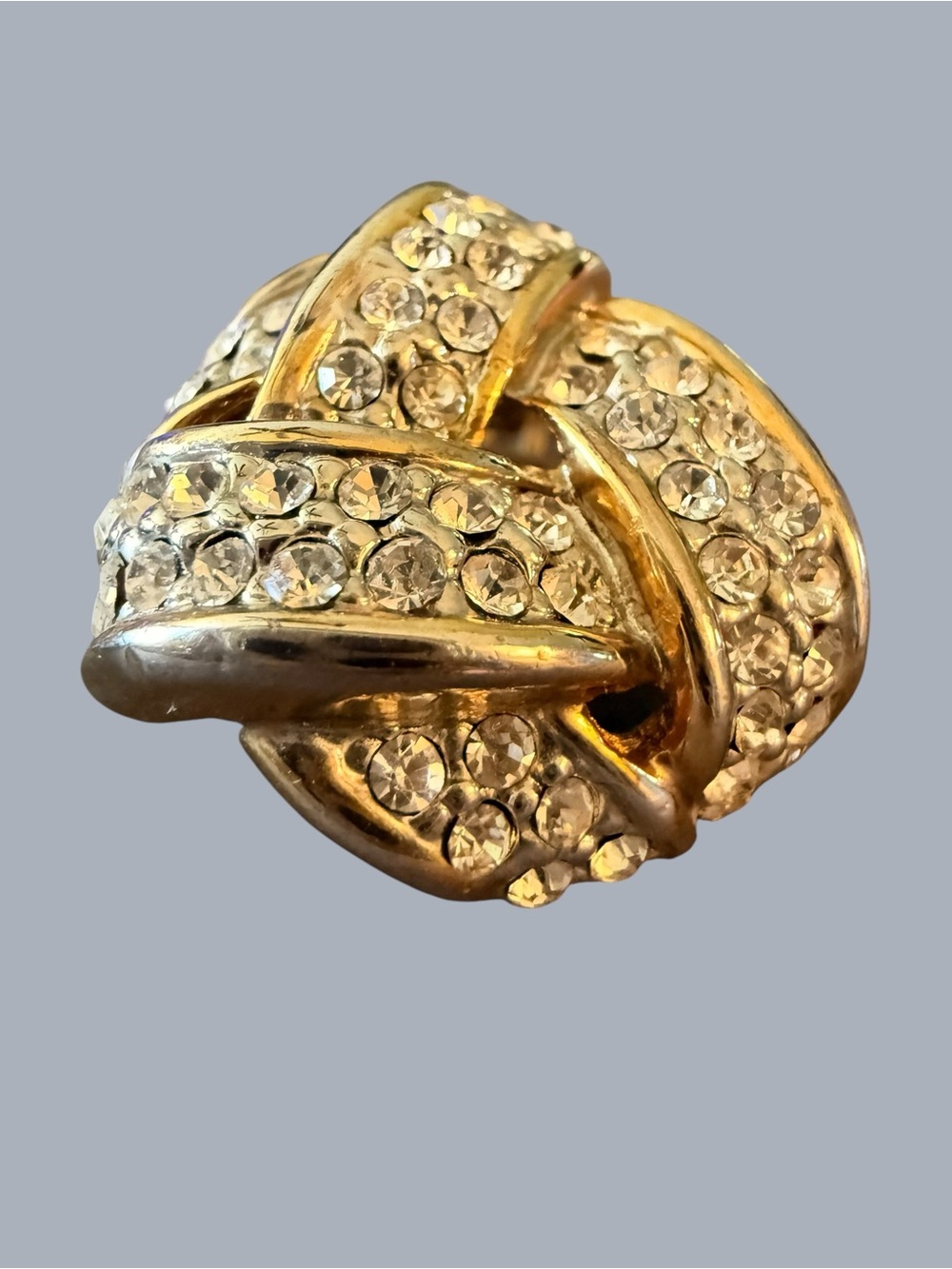Vintage Jean Doucet GoldTone Rhinestone Clip-On Earring Designer Statement Knot - Picture 5 of 9